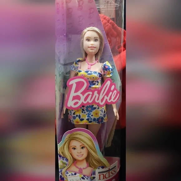 Barbie Blonde Hair Blue & Pink Floral Sundress National Down Syndrome - Picture 1 of 4